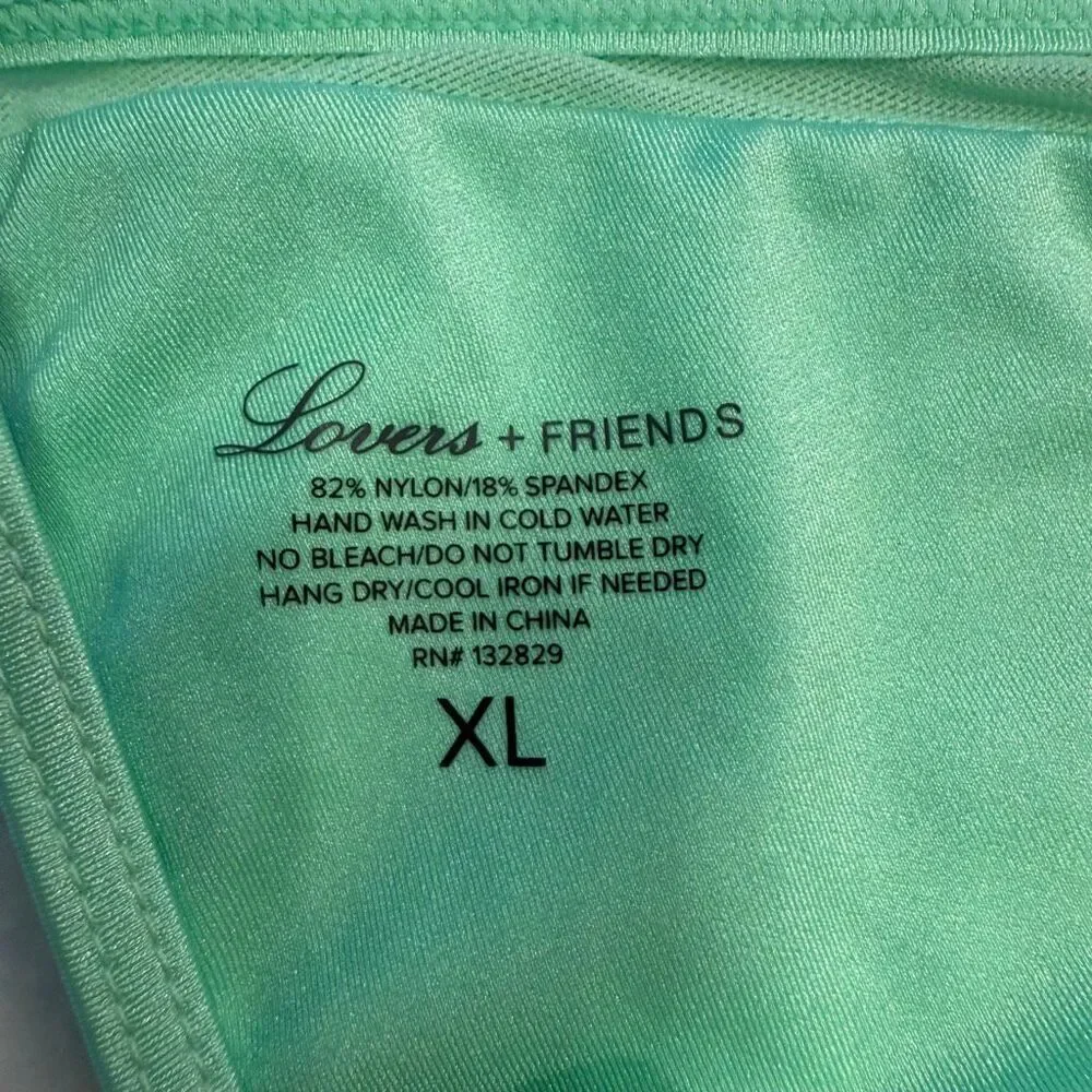 Lovers + Friends Unpadded Halter Mesh Trim Triangle Bikini Top Green Size XL - Picture 3 of 3